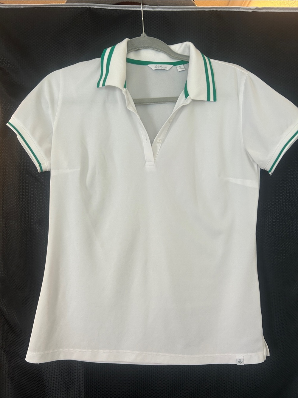 Lady Hagen White Polo Top with Green Trim